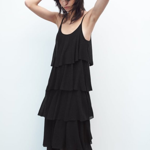 NWT ZARA RUFFLED KNIT DRESS  BLACK - REF. 2893/037 S - Picture 2 of 9